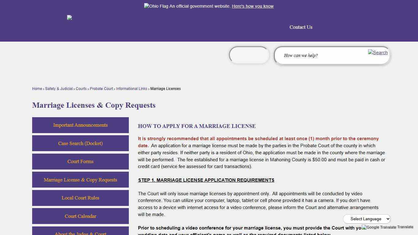 Marriage Licenses & Copy Requests | Mahoning County, OH