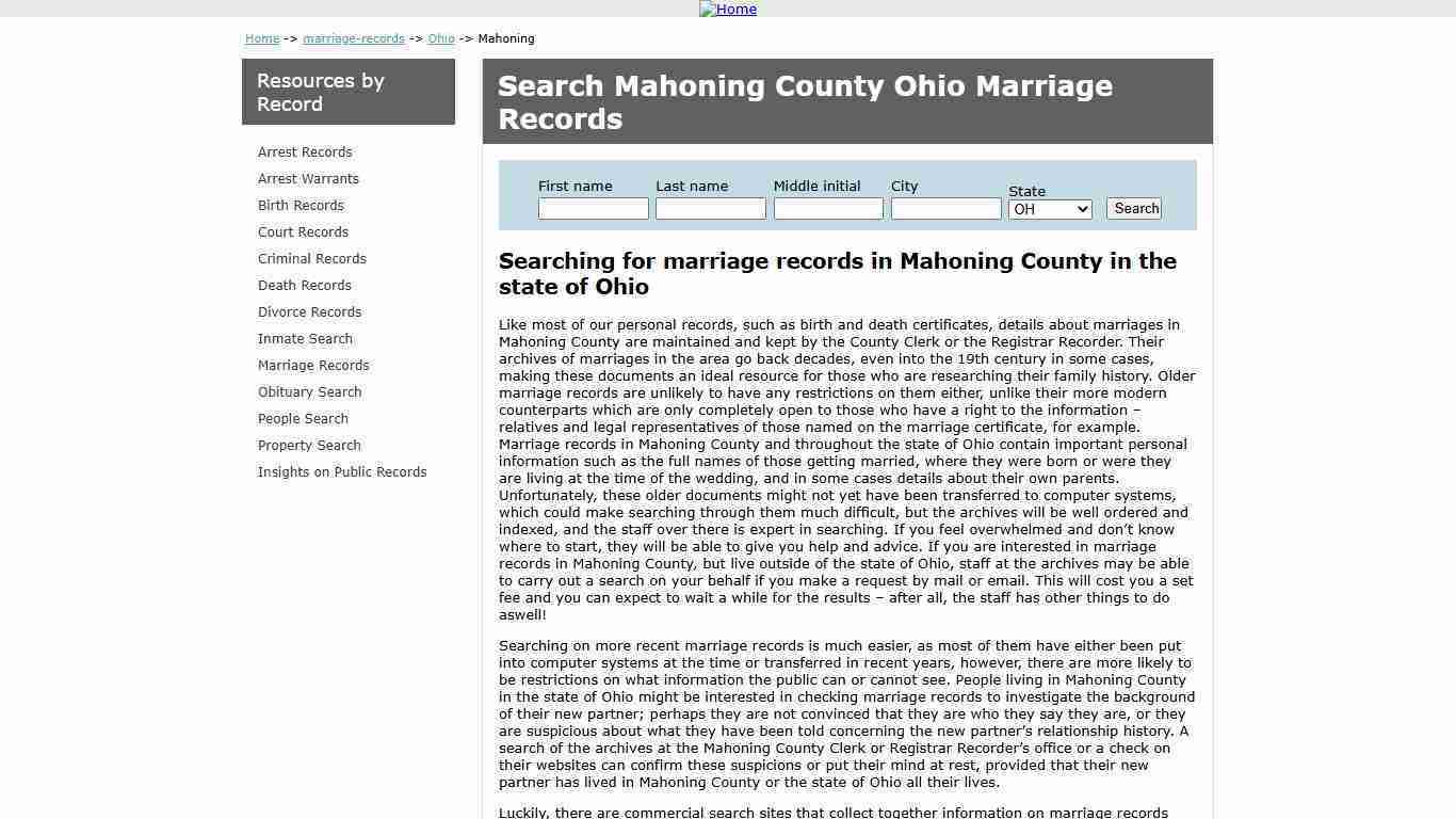 Search Marriage Records Mahoning Ohio | US Records