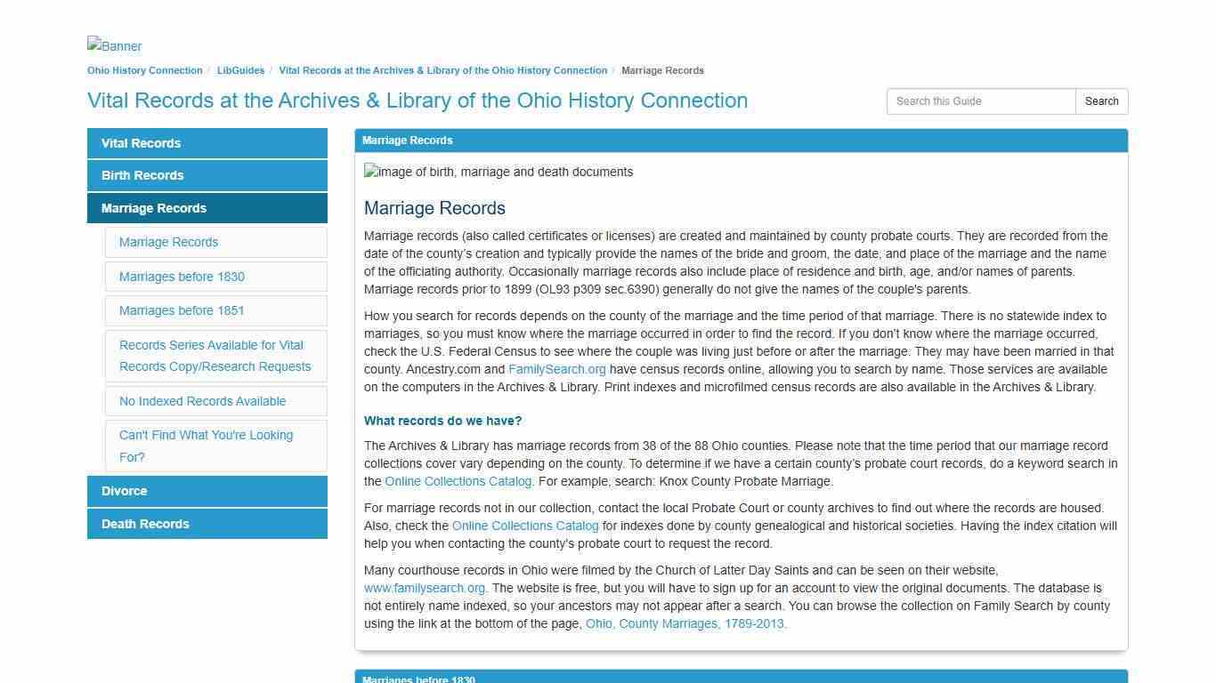 Marriage Records - Vital Records at the Archives & Library of the Ohio History Connection - LibGuides at Ohio History Connection